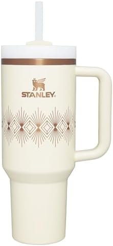 STANLEY Quencher H2.0 Tumbler with Handle and Straw 40 oz | Flowstate 3-Position Lid | Cup Holder Compatible for Travel | Insulated Stainless Steel Cup | BPA-Free | Cream Gloss Deco