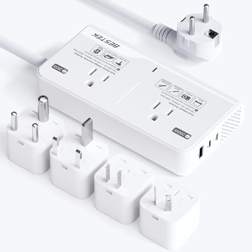 BESTEK 2000W Voltage Converter 220V to 110V Universal Voltage Converter US to Europe Travel Adapter with 2 AC Outlets and 3 USB Ports(2 PD35W), for Hair Dryer Straightener (White)