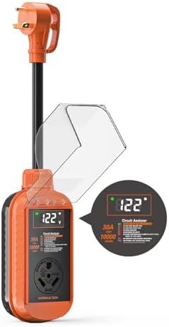 RV Surge Protector with Smart LED Display, 30 amp 10000 Joules RV Circuit Analyzer - Camper Surge Protector with Waterproof Cover, RV Adapter Plug for Campers，Travel Trailers (30A)