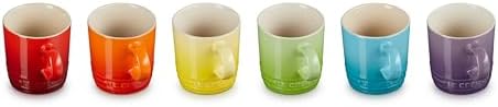 LE CREUSET Set of 6 Rainbow Espresso Mug, Stoneware, 100 ml, Rainbow, 79114108359030