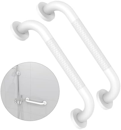 2 Pack 16 Inch Shower Grab Bar - 1.25" Diameter, ZUEXT White Stainless Steel Bathroom Grab Bar Handle, Bath Balance Bar,Safety Hand Rail Support,Handicap Injury Elderly Senior Assist Bath Handle