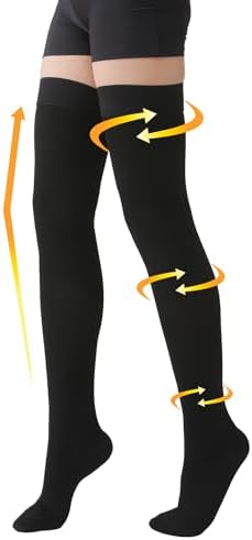 MGANG Medical 20-30 mmHg Compression Stockings for Women & Men, Pair, Thigh High Graduated Compression Socks, Closed Toe, Opaque, Support for Varicose Veins, Edema, DVT, Swelling, Flight, Black XXL