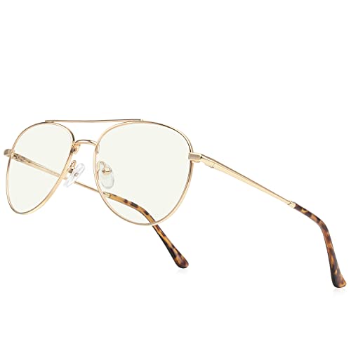 RB.Pilot Aviator Reading Glasses for men and Women Blue Light Blocking Lens Spring Temple (0.25 x, Gold Frame)