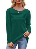 OFEEFAN Womens Long Sleeve Tops Fall Outfits Trendy Casual Christmas Shirts Pleated Oversized Tunic Sweater Green S