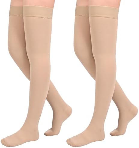 2Pairs Ktinnead 20-30mmHg Thigh High Compression Stockings for Women, Thigh High Compression Socks, Medical Compression Stockings for Pregnant, Teacher, Doctor, Varicose Veins, Swelling, lymphedema