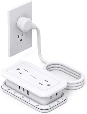 Travel Power Strip with USB Ports, Addtam 4 Outlets 3 USB(2 USB C) with 4FT Wrapped Flat Plug Power Strip, Short Small Extension Cord for Travel Cruise Ship Essentials, White