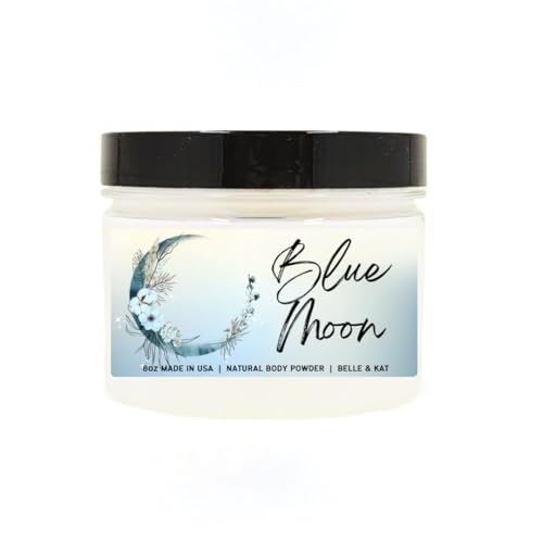 Blue Moon (Moonlight Type) Scented Body Powder for Men & Women, Perfume Dusting Powder, Bath Powder with Fragrance & Essential Oils, Talc Free 8oz Container, Made in USA
