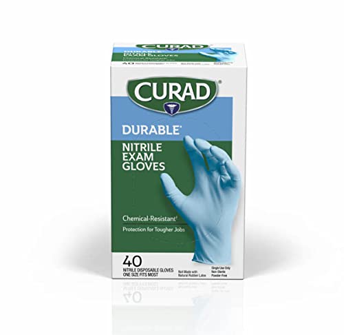 Curad Nitrile Exam Gloves, Durable, Powder Free, Chemical Resistant, One Size Fits Most, 40 Count