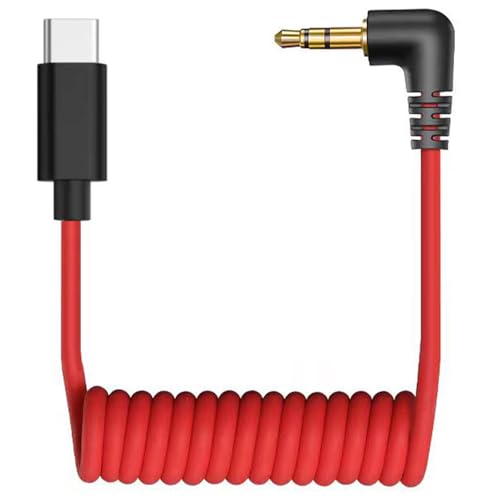 USB C to 3.5mm TRS Microphone Cord Audio Coiled Cable, Compatible with Rode Wireless GO, VideoMic, VideoMicro Go, Hollyland Lark, BOYA & Other External Mics for iphone/Smartphone/Laptop-1FT