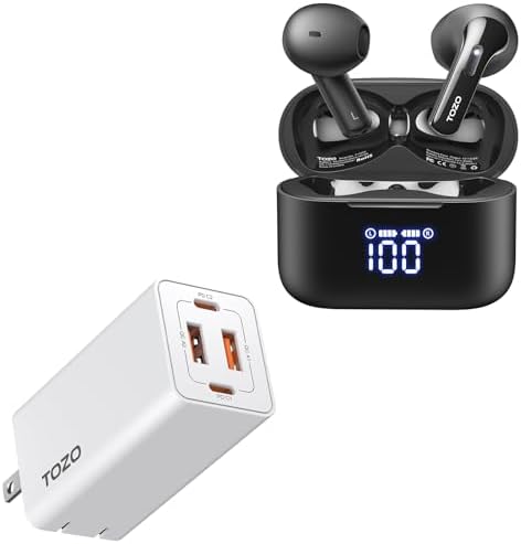 TOZO T21 Wireless Earbuds C2 USB C 65W Fast Foldable Wall Charger PD Power Adapter White
