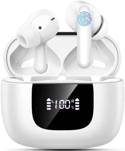 yobola Wireless Earbuds, Bluetooth Ear Buds Deep Bass, Dual LED Display Bluetooth 5.4 Headphones with 4 ENC Noise Cancelling Mic, IPX7 Waterproof 35H Playtime in-Ear Earphones for Phone Sport Workout
