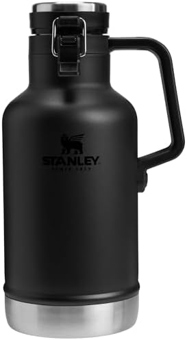 Stanley Classic Easy-Pour Growler 64 oz | Keeps Beer Cold or Coffee Hot | Leakproof Steel Lined Lid and Easy to Carry Handle | Insulated Stainless Steel | BPA-Free | Black 2.0