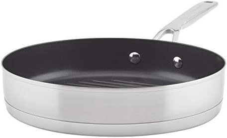 KitchenAid 3-Ply Base Brushed Stainless Steel Nonstick Round Grill Pan/Griddle, 10.25 Inch