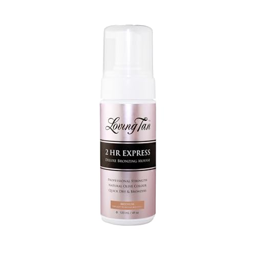 Loving Tan 2 HR Express Mousse, Medium - Streak Free, Natural looking, Professional Strength Sunless Tanner - Up to 5 Self Tan Applications per Bottle, Cruelty Free, Naturally Derived DHA - 4 FL Oz