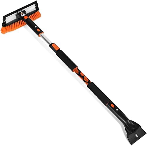 58" Extendable Snow Brush with Detachable Ice Scraper | 11" Wide Squeegee & Bristle Head | Lightweight Aluminum Body with Ergonomic Grip | No Scratch Winter Cleaning Tool for Cars & SUVs