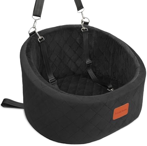 Dog Car Seat for Small Dogs, Comfy Car Dog Bed with 2 Clip-On Safety Leashes, Pet Travel Car Seat with Ultra Soft Fabric, Easy to Install and Fully Removable Washable (Black, Small)