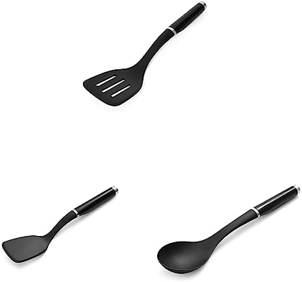 KitchenAid Classic Slotted Turner, One Size, Black 2, 13.66-Inch & KitchenAid KE001OHOBA Classic Solid Turner, One Size, Black 2 & KitchenAid Classic Basting Spoon, One Size, Black