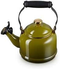 Le Creuset Enamel on Steel Demi Tea Kettle with Gold Finishes, 1.25 qt., Olive