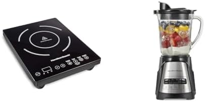 Hamilton Beach Portable Single Induction Cooktop 1800W 10 Temp Settings Black 34104 and Hamilton Beach Wave Action Blender 700W 40oz Jar 12 Functions 58148A