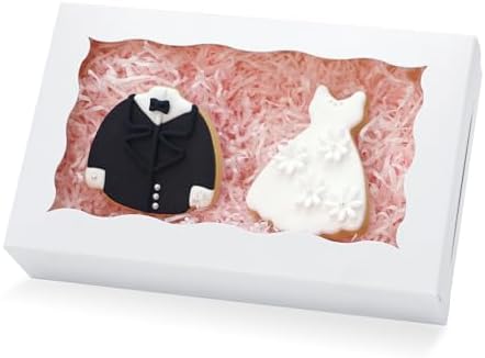 50pcs Cookie Boxes 7" x 4 3/8" x 1 1/2" Inch, Bakery Boxes with window Treat Boxes Chocolate Covered Strawberries Boxes for Christmas Valentine's Mother's Day - White