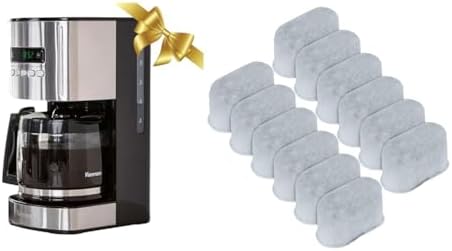 Kenmore Aroma Control 12 Cup Programmable Coffee Maker Black and Stainless Steel Drip Coffee Machine & Kenmore/Keurig/Cuisinart/Braun compatible replacement charcoal water filter 12 Pack pure