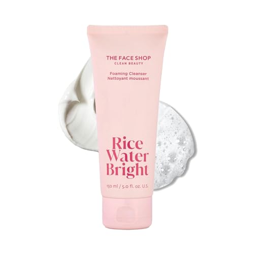 The Face Shop Rice Water Bright Foaming Facial Cleanser with Ceramide, Gentle Face Wash for Hydrating & Moisturizing, Vegan Face Cleanser, Makeup Remover