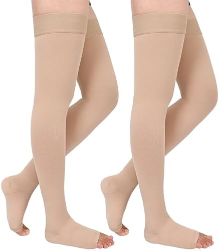 GODORIO 2Pairs 20-30mmHg Thigh High Compression Stockings, Thigh High Compression Socks for Women, Medical Compression Stockings for Varicose Veins, Swelling, Pregnant, Teacher, Doctor