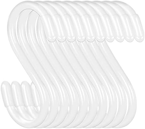 20 Pack Vinyl Coated S Hooks for Hanging,Heavy Duty S Hooks for Hanging Plants,Non Slip 3 Inch Closet S Hooks,Steel Metal White Vinyl Coated Small S Hooks for Hanging Jeans Pots and Pans Coffee Cups