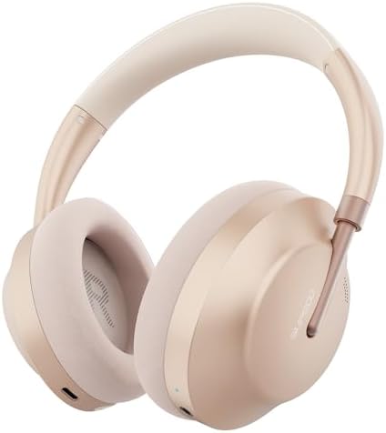 Wireless Bluetooth Headphones Active Noise Cancelling Over-Ear Headphones with Microphone for Cellphone/Laptop/Computer (Rose Gold)