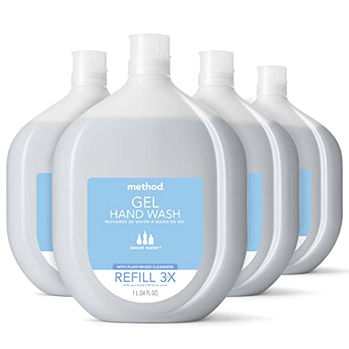 Method Gel Hand Soap Refill, Sweet Water, Recyclable Bottle, Biodegradable Formula, 34 oz (Pack of 4) (Packaging May Vary)