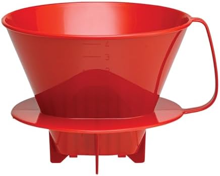 Fino Pour-Over Coffee Brewing Filter Cone, Number 4-Size, Red, Brews 8 to 12-Cups