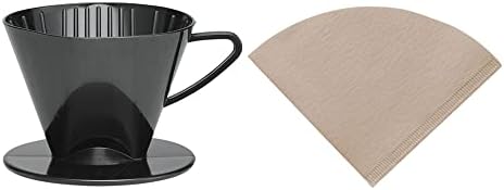 Fino Pour-Over Reusable Coffee Brewing Cone Plus 100 Disposable Unbleached Paper Filters, Number 2-Size, Black