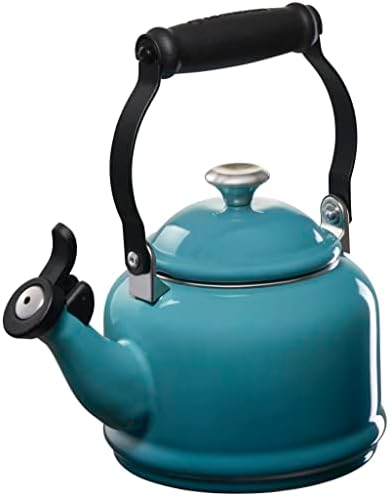 Le Creuset Enamel On Steel Demi Tea Kettle with Metal Finishes, 1.25 qt, Caribbean