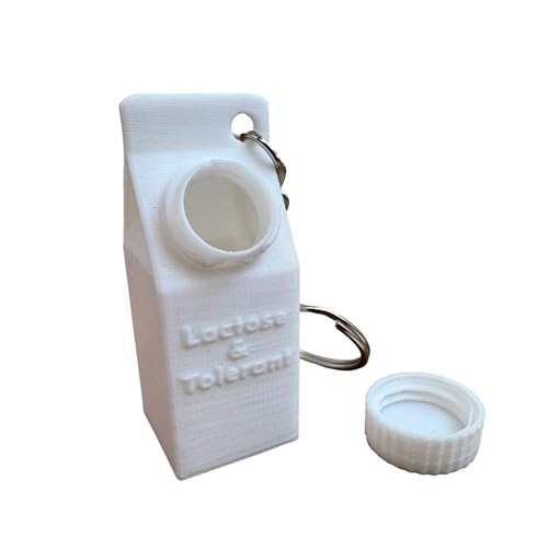 Lactose and Tolerant Pill Holder Milk Carton Keychain backpack purse handbag (White)