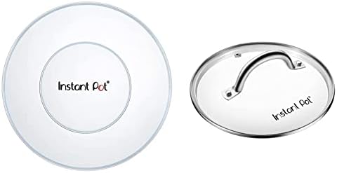 Genuine Instant Pot Tempered Glass Lid, 9 in. (23 cm), 6 Quart, Clear & Instant Pot IP SS Silicone Lid Cover, 6 Quart, Transparent White