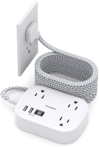 Cruise Ship Essentials, Travel Power Strip with USB C, Flat Plug Extension Cord with 3 Outlets 4 USB Ports(2 USB C), 15 ft Desk Wall Outlet Extender, Non Surge Protector for Cruise, Dorm Room, ETL