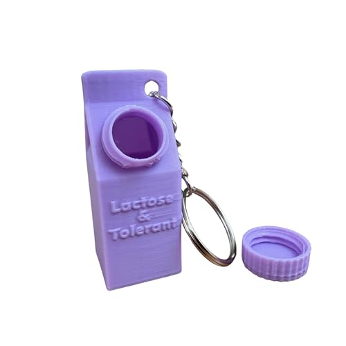 Lactose and Tolerant Pill Holder Milk Carton Keychain backpack purse handbag (Purple)