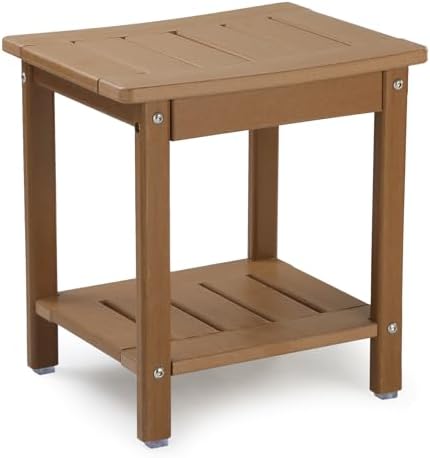 Shower Chair, HDPE Shower Bench for Inside Shower to Sit On It, Shower Stool with Storage Shelf 2-Tier Spa Stool for Elderly,Water Resistant & Non-Slip Design Shower Seat Bench (Teak S Size)