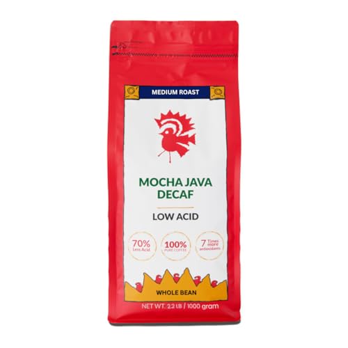 Puroast Low Acid Coffee Decaf Flavored | Decaf Mocha Java Whole Bean | Medium Roast | High Antioxidants & High pH |No Bitter Aftertaste | Reduced Heartburn & GERD | Suitable for Cold Brew - 2.2 LB