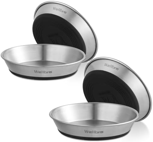 Cat Bowls, 4 Pcs Stainless Steel Cat Bowls for Food and Water, Whisker Fatigue Shallow Non-Slip Cat Dishes Plates for Small Dog Puppies Cats