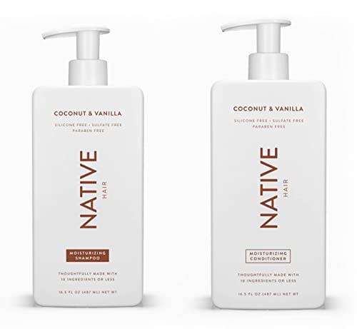 Native Shampoo and Conditioner Set | Sulfate, Paraben, and Dye Free, with Naturally Derived Clean Ingredients| 16.5 oz (Coconut & Vanilla, Moisturizing), 2, 1.3 ounces