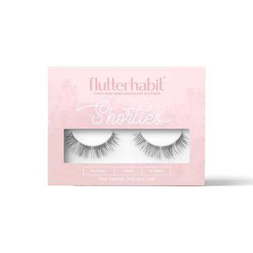 FlutterHabit The Shorties Lashes, 2 Sets of Eyelashes, DIY Natural Lash Extensions, Up to 10 Day Lash Wear, Salon Quality Cluster Eyelashes for a Natural Look, No Glue Included