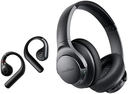 Soundcore by Anker AeroFit Open-Ear Headphones, with Life Q20 Noise Cancelling Headphones, Ultra-Comfort, Snug Fit, Ergonomic Ear Hook, Balanced Sound, IPX7 Waterproof, 42H Playtime, Clear Calls