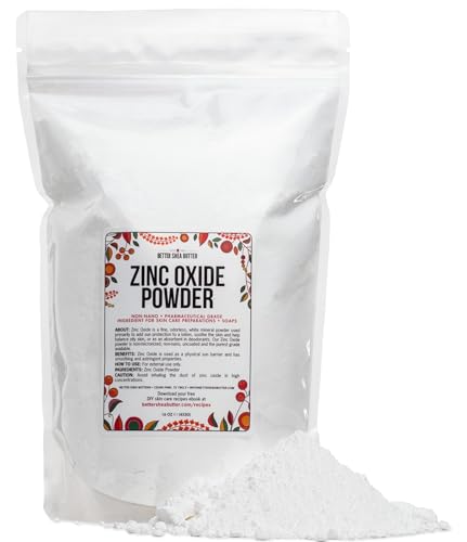Zinc Oxide Powder | Uncoated, Non Nano Zinc Oxide | Pure, Pharmaceutical Grade | Use in Homemade Sunscreen Lotion | Diaper Rash Cream, Deodorant DIY, Zinc Oxide Ointment | 1 LB by Better Shea Butter