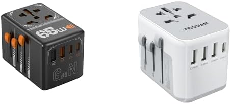 TESSAN International Plug Adapter, GaN 65W Universal Power Adaptor with 4 USB(2 USB C) Charging Ports, Worldwide Travel Essentials for USA to Europe France Italy Spain Ireland Australia(Type C/G/A/I)
