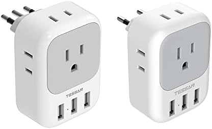 TESSAN Adapters for Europe, US to Italy Travel Plug Adapter with 4 AC Outlets 3 USB Ports
