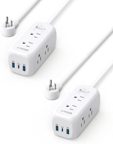 Anker (Pack of 2) USB C Power Strip Surge Protector(300J),6 Outlets & 20W Power Delivery for iPhone 15/15 Plus/15 Pro/15 Pro Max, 3-Side Outlet Extender, 5feet Extension Cord, for School,Home,Office