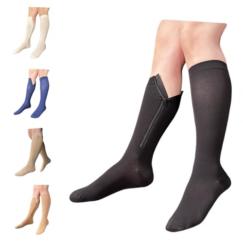 8-15 mmHg Compression Grade 0 Calf Inside Leg Zipper Closed Toe Socks (Black, 2X-Large)
