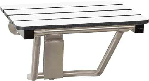 24" x 15" Phenolic White 3” Slats Folding Wall Mount Shower Seat Bench, ADA Compliant