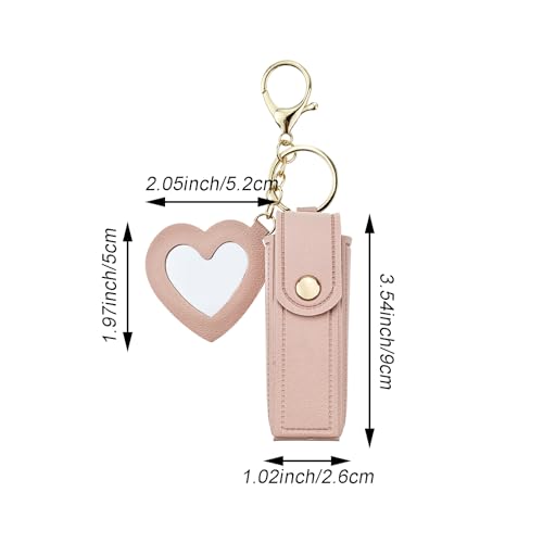 PACK PU Leather Potable Chapstick Holder Key Chain Bulk with Mirror,